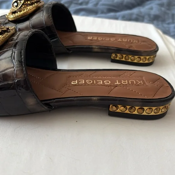 New Kurt Geiger London Chelsea Crocodile Tortoise Crystal slides gold brown 8.5 - Picture 7 of 12